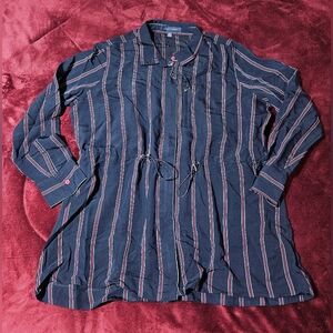 Vintage Tommy Hilfiger Essential Mini Zip Jacket Cinch-Waist Womens XL Striped